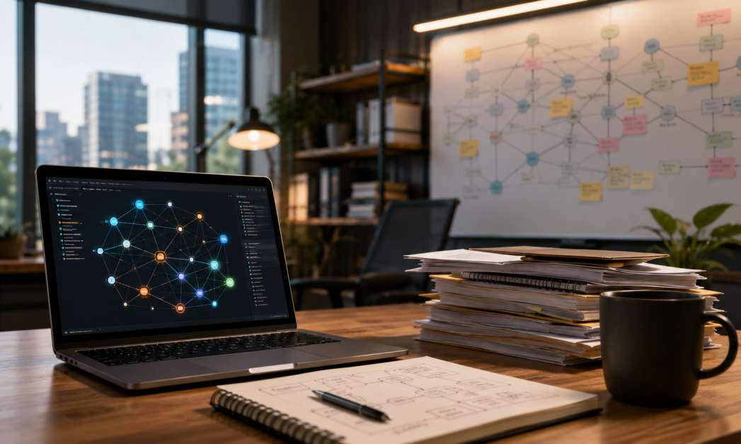 A knowledge graph displayed on a laptop in an office